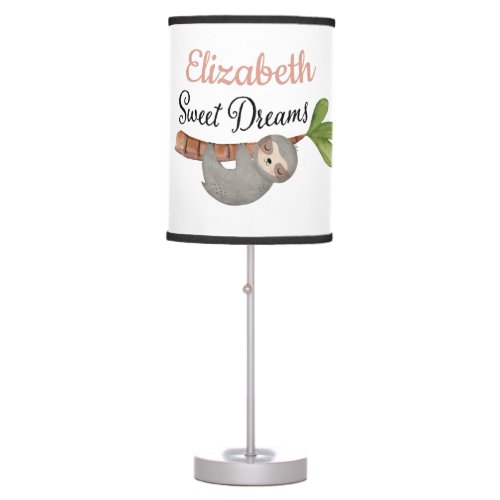 Sweet Dreams Cute Baby Girl Sloth Monogram Table Lamp