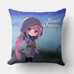 Sweet Dreams Cute Chibi Girl Throw Pillow