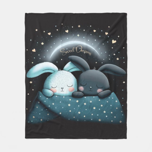 Sweet Dreams Cute Design Bunny Fleece Blanket (Front)
