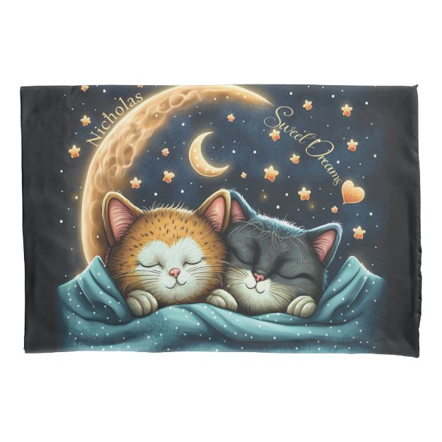 Sweet Dreams Cute Design Kitten Personalized Name Pillow Case (Front)