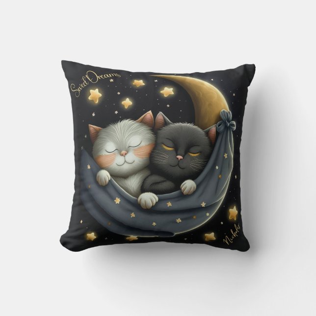 Sweet Dreams Cute Design Kitten Personalized Name Throw Pillow (Front)