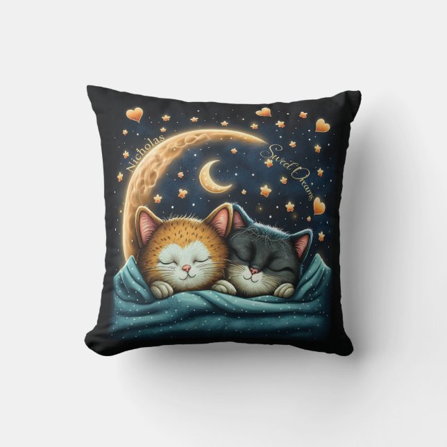 Sweet Dreams Cute Design Kitten Personalized Name Throw Pillow (Front)