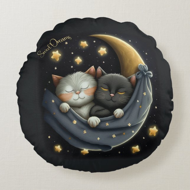 Sweet Dreams Cute Design Kitten Round Pillow (Front)