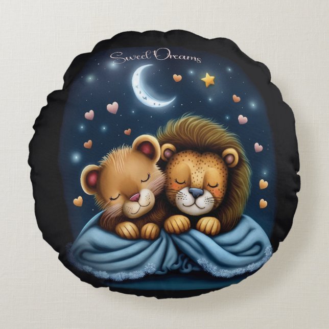 Sweet Dreams Cute Design Lion Round Pillow (Front)
