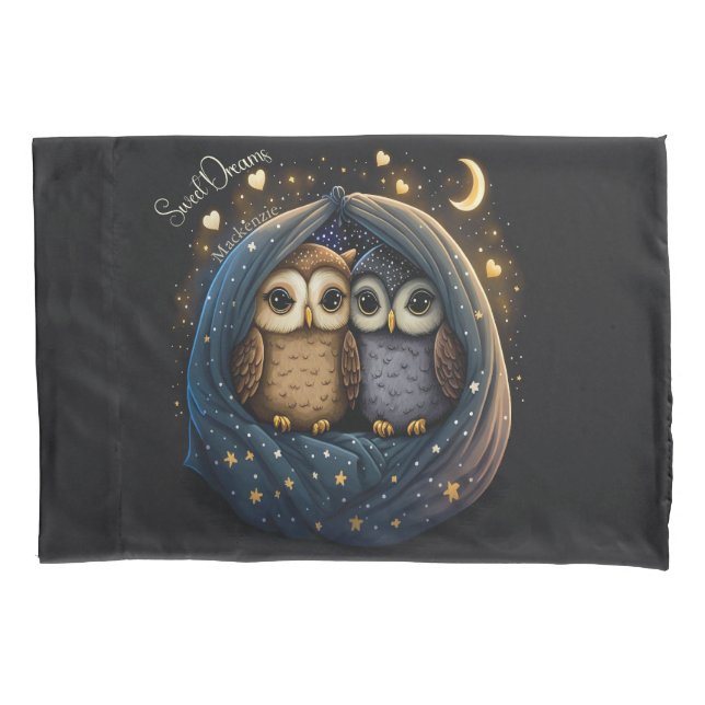 Sweet Dreams Cute Design Owl Personalized Name Pillow Case (Front)