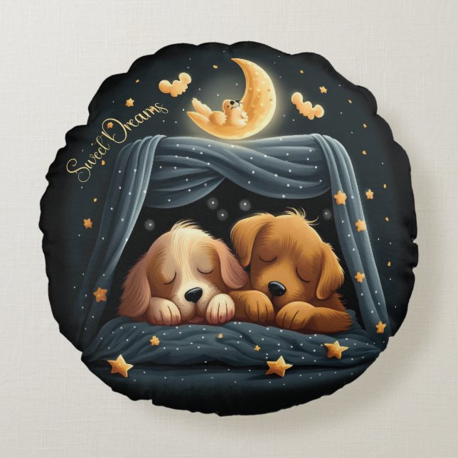 Sweet Dreams Cute Design Puppy Round Pillow (Front)