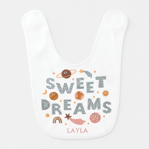 Sweet Dreams Cute Moon Stars Personalized Name Baby Bib