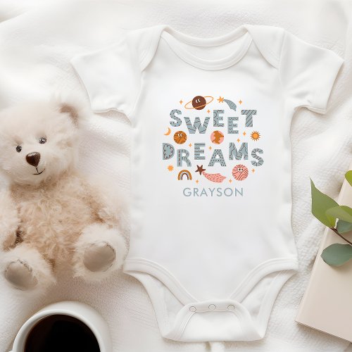Sweet Dreams Cute Moon Stars Personalized Name Baby Bodysuit