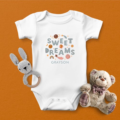 Sweet Dreams Cute Moon Stars Personalized Name Baby Bodysuit