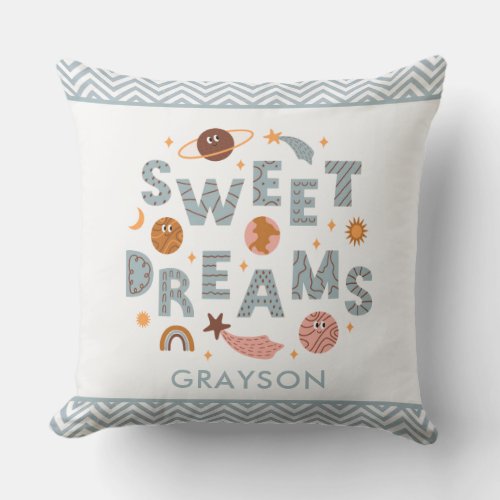 Sweet Dreams Cute Moon Stars Personalized Name Throw Pillow