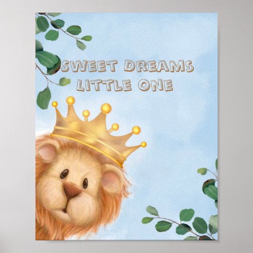 Sweet Dreams cute Prince Lion Boy Nursery Custom Poster
