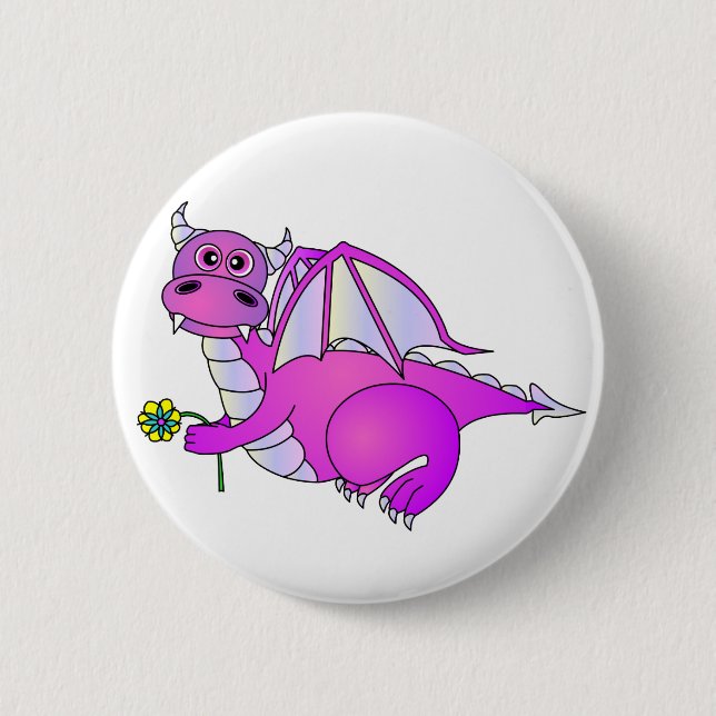 Sweet Dreams - Cute Purple Dragon with Flower Pinback Button (Front)