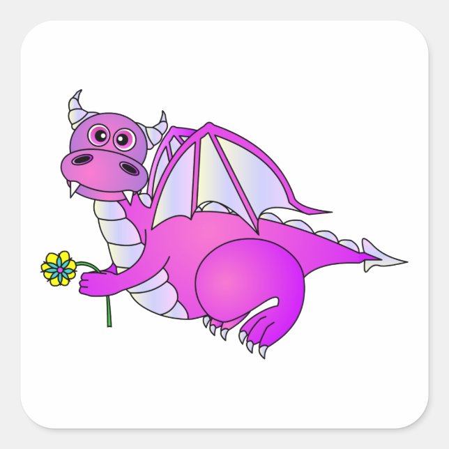 Sweet Dreams - Cute Purple Dragon with Flower Square Sticker (Front)