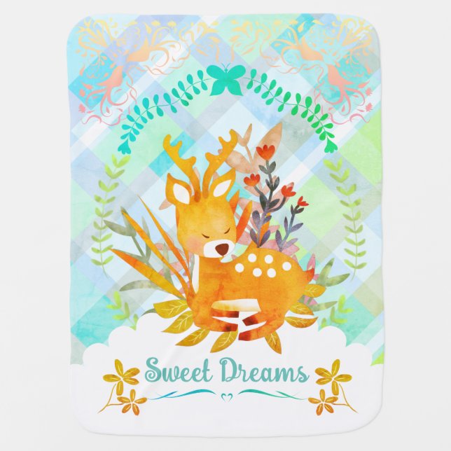 Sweet Dreams Deer Baby Blanket (Front)