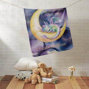 Sweet Dreams Dragon and Half Moon Baby Shower Blanket
