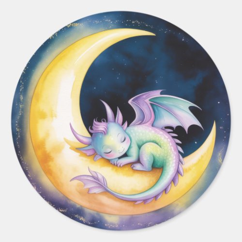 Sweet Dreams Dragon and Half Moon Baby Shower Classic Round Sticker