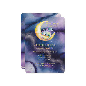 Sweet Dreams Dragon and Half Moon Baby Shower Invitation