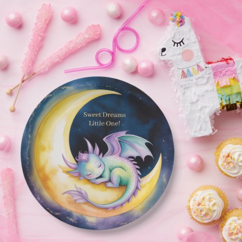 Sweet Dreams Dragon and Half Moon Baby Shower Paper Plates