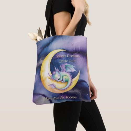Sweet Dreams Dragon and Half Moon Baby Shower Tote Bag