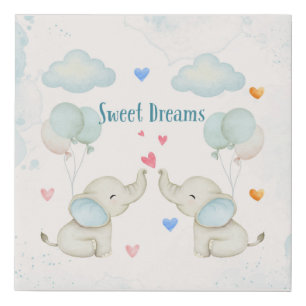 Sweet Dreams Elephants Watercolor Nursery Faux Canvas Print