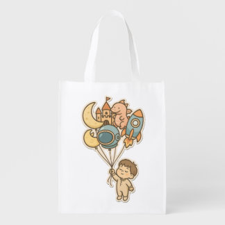 Sweet Dreams Fantasy Balloons – Cute Kids Illustra Grocery Bag