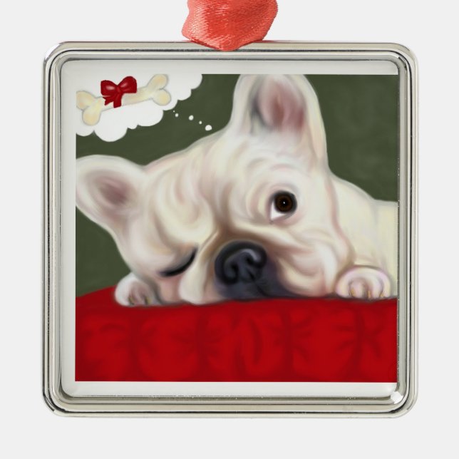 Sweet Dreams French Bulldog Metal Ornament (Front)