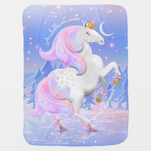 Sweet Dreams Frozen Lake Unicorn Princess Newborn Baby Blanket