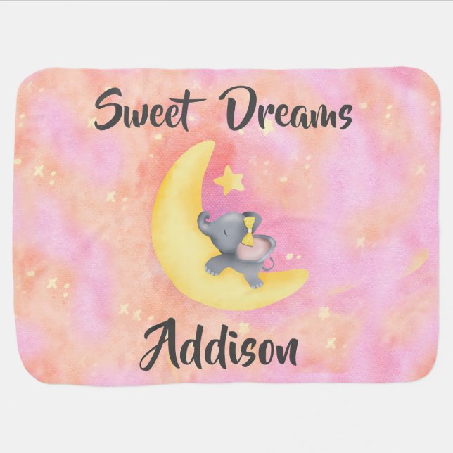 Sweet Dreams Girl Baby Elephant 1 Baby Blanket (Horizontal)