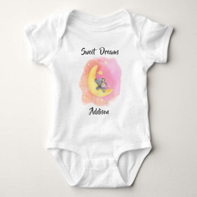 Sweet Dreams Girl Baby Elephant 1 Baby Bodysuit (Front)