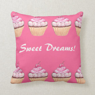 Sweet Dreams Girls Pink Cupcakes Sleepover Throw Pillow