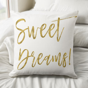 Sweet Dreams Gold Typography Inspiration Word Throw Pillow