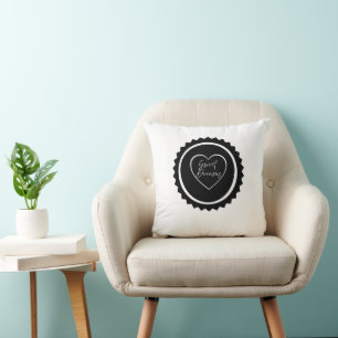 Sweet Dreams Heart Badge Minimalist Monochrome Throw Pillow