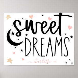 Sweet Dreams Hearts Stars Pink Girly Poster