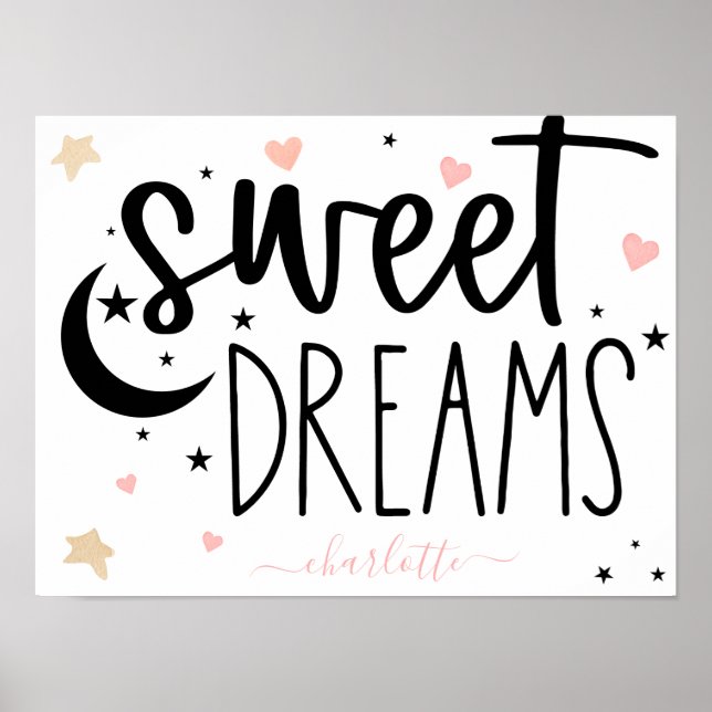 Sweet Dreams Hearts Stars Pink Girly Poster (Front)