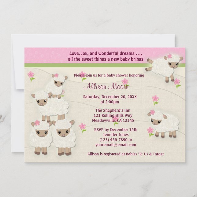 Sweet Dreams LAMB Baby Shower invitation girl SDK (Front)