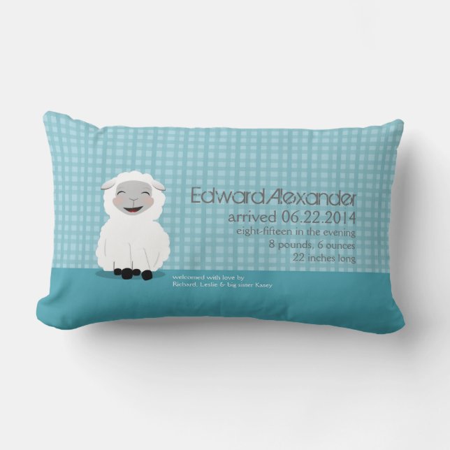 Sweet Dreams Lamb Blue Personalized Baby Pillow (Front)