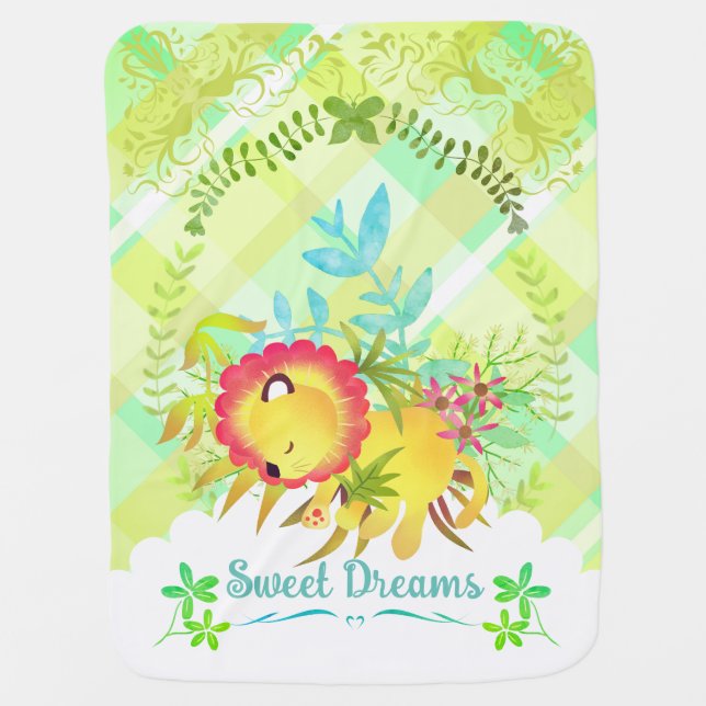 Sweet Dreams Lion  Baby Blanket (Front)