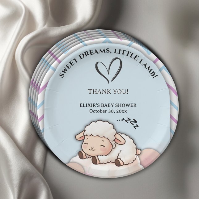 Sweet Dreams Little Lamb Cute Kawaii Baby Shower  Paper Plates (Creator Uploaded)