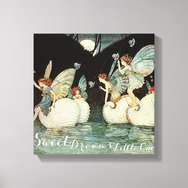 Sweet Dreams Little One Fairies Pond with Moon Tri Canvas Print (Front)