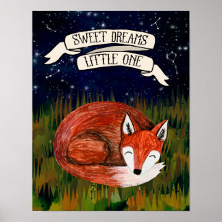 Sweet Dreams Little One - Sleeping Fox Nursery Art Poster