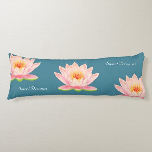 Sweet Dreams Lotus Flowers on Bluish Teal Body Pil Body Pillow