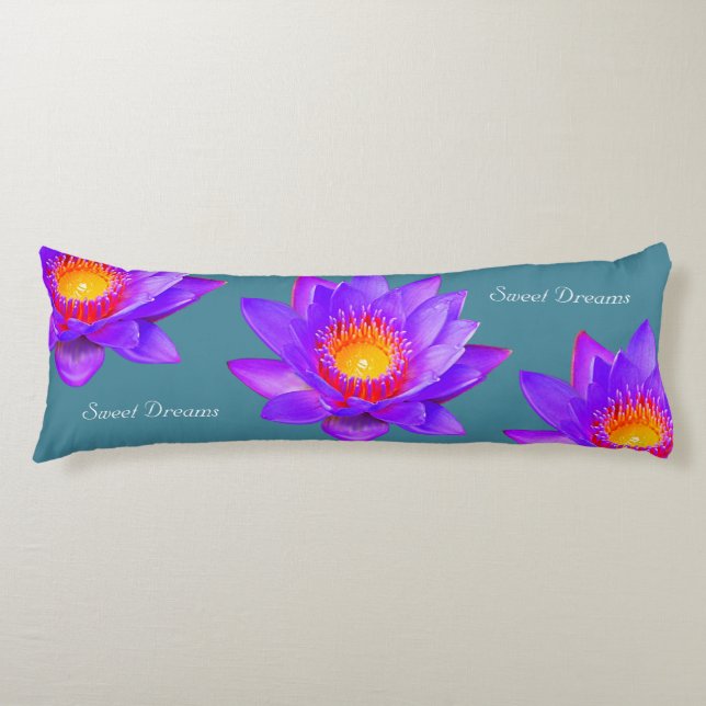 Sweet Dreams Lotus Flowers on Bluish Teal Body Pillow (Front)