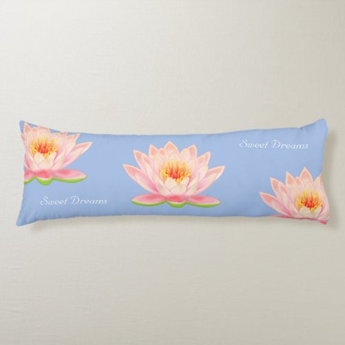 Sweet Dreams Lotus Flowers on Light Blue Body Pillow