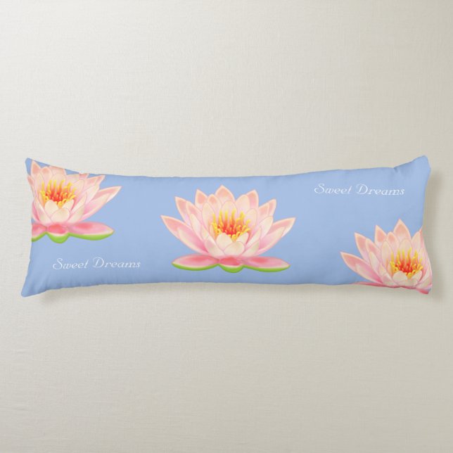 Sweet Dreams Lotus Flowers on Light Blue Body Pillow (Front)