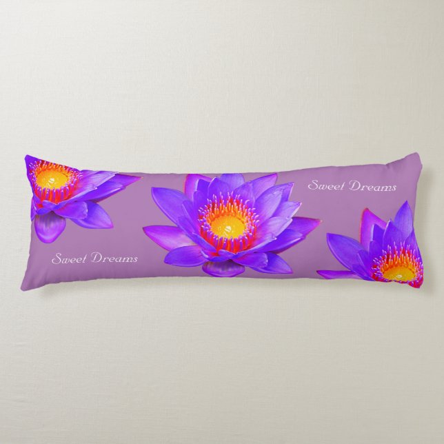 Sweet Dreams Lotus Flowers on Violet Body Pillow (Front)