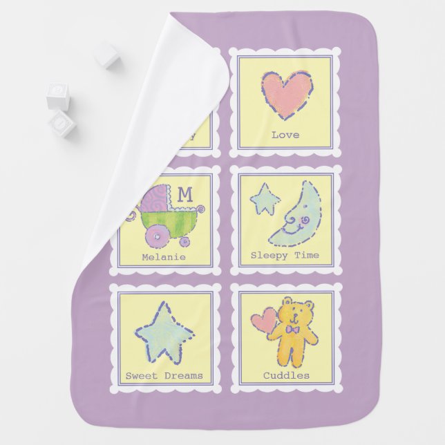 Sweet Dreams Monogrammed Name Lavender Baby Blanket (In Situ)