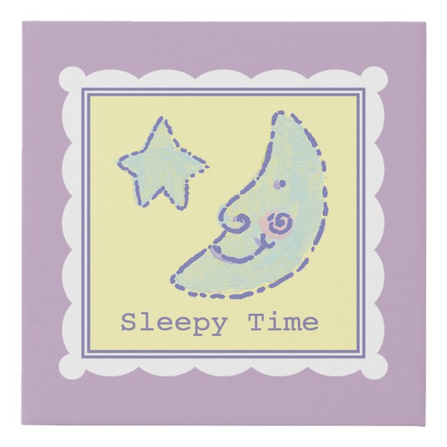 Sweet Dreams Moon Star Sleepy Time Baby Lavender Faux Canvas Print (Front)