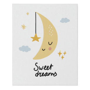 Sweet Dreams Moon & Stars Faux Canvas Print