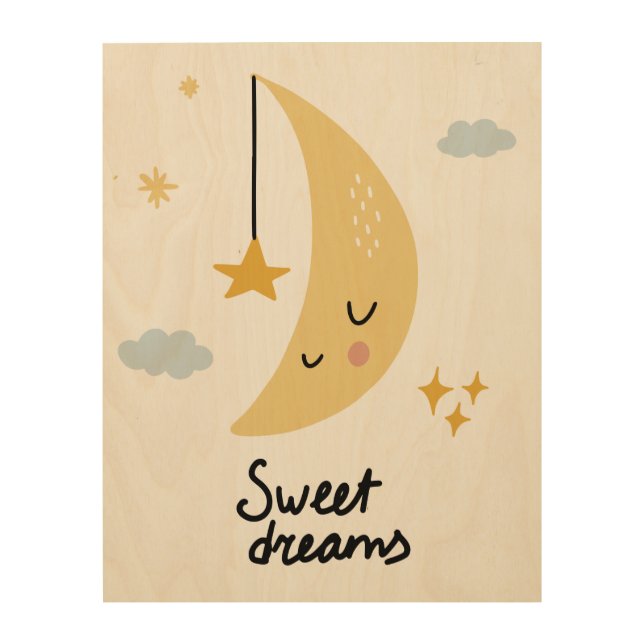 Sweet Dreams Moon & Stars Wood Wall Art (Front)