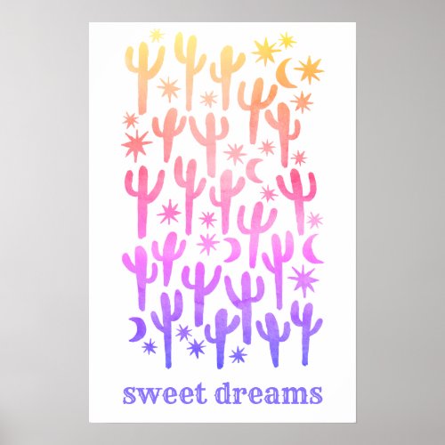 Sweet Dreams Night Desert Cactus Watercolor CUSTOM Poster